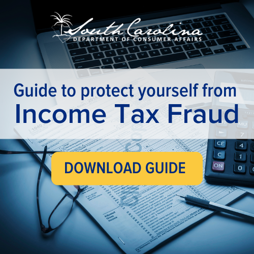 Dark photo of laptop, tax documents, calculator, and reading glasses. Guide to Protect Yourself from Income Tax Fraud