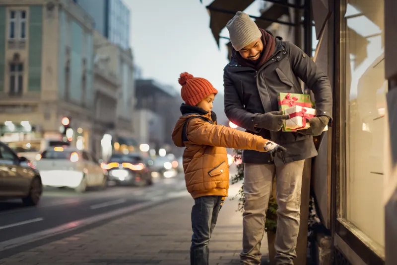 Father and Son holiday shopping